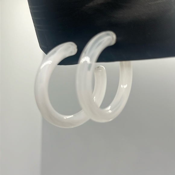 Chunky White Acrylic Hoop Earrings | Lucite Resin Hoops | Statement Jewelry - Picture 16 of 16